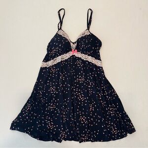 Victoria’s Secret Navy Floral Chemise Lingerie Lace Slip Dress Sleepwear Nightie